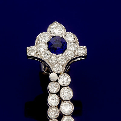 Platinum Art Deco Handmade 1930’s Sapphire and Diamond Drop Earrings