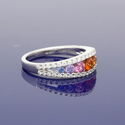 18ct White Gold Rainbow Sapphire and Diamond Dress Ring - GoldArts