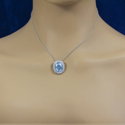 18ct White Gold Blue Topaz and Marquise Diamond Large Cluster Pendant