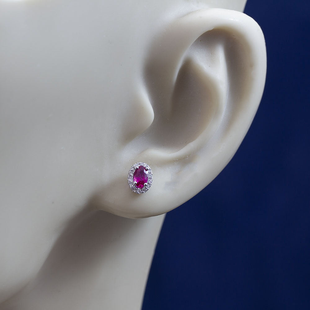 18ct White Gold Ruby & Diamond Oval Cluster Earrings