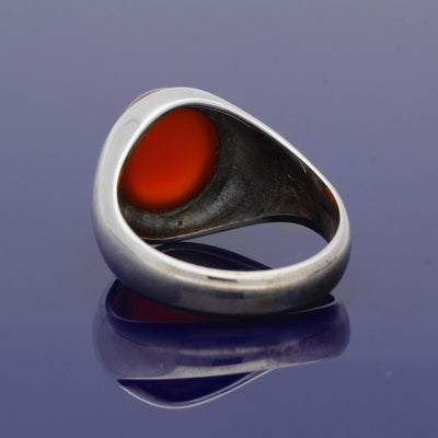 Silver Oval Cabachon Cornelian 12 x 10mm Signet Ring
