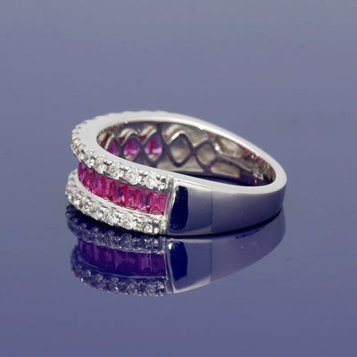 18ct White Gold Pink Sapphire & Diamond Triple Row Half Eternity Ring