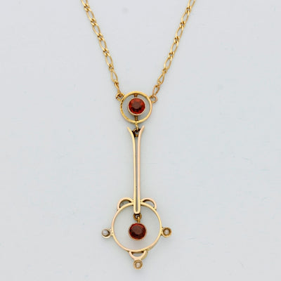 9ct Yellow Gold Seed Pearl and Garnet Vintage Necklace