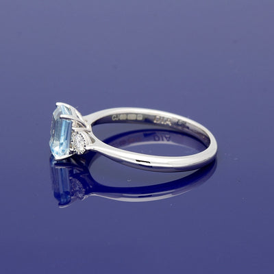 9ct White Gold Blue Topaz & Diamond Trilogy Ring