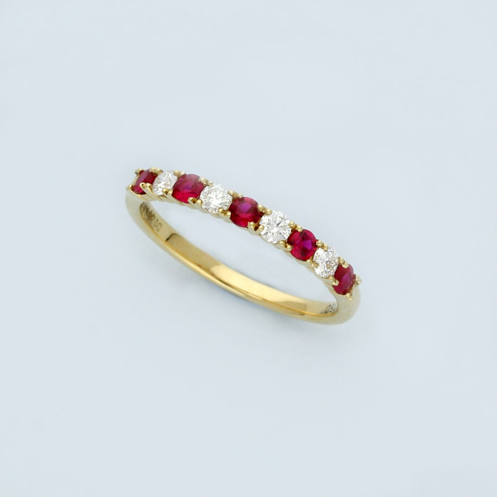 18ct Yellow Gold Ruby & Diamond Half Eternity Ring