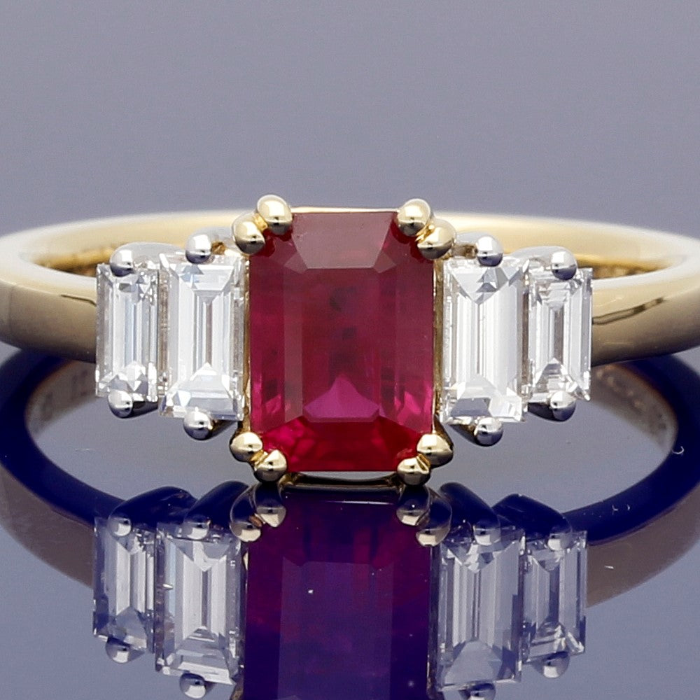18ct Yellow Gold Ruby Baguette Diamond Ring – GoldArts