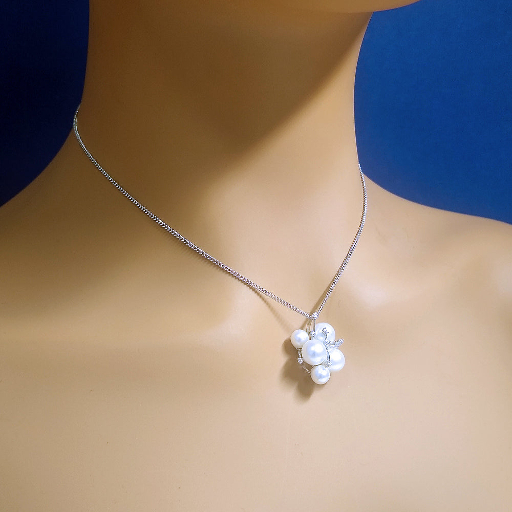 Freshwater Pearl & Diamond 18ct White Gold Cluster Pendant