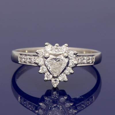 Platinum Heart Shape Diamond Halo Ring