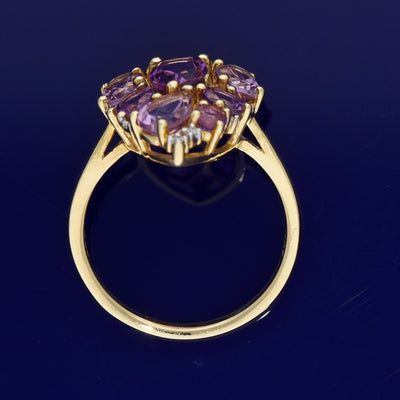 18ct Yellow Gold Amethyst and Diamond Cluster Ring