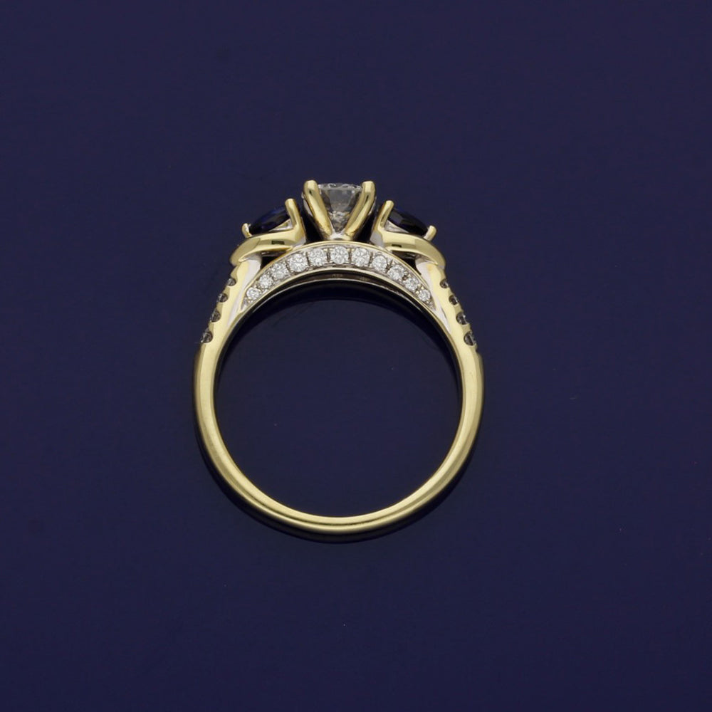 18ct Yellow Gold Diamond & Teardrop Sapphire Trilogy Ring