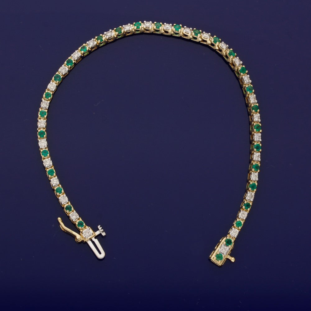 18ct Yellow Gold Diamond and Emerald Tennis Bracelet