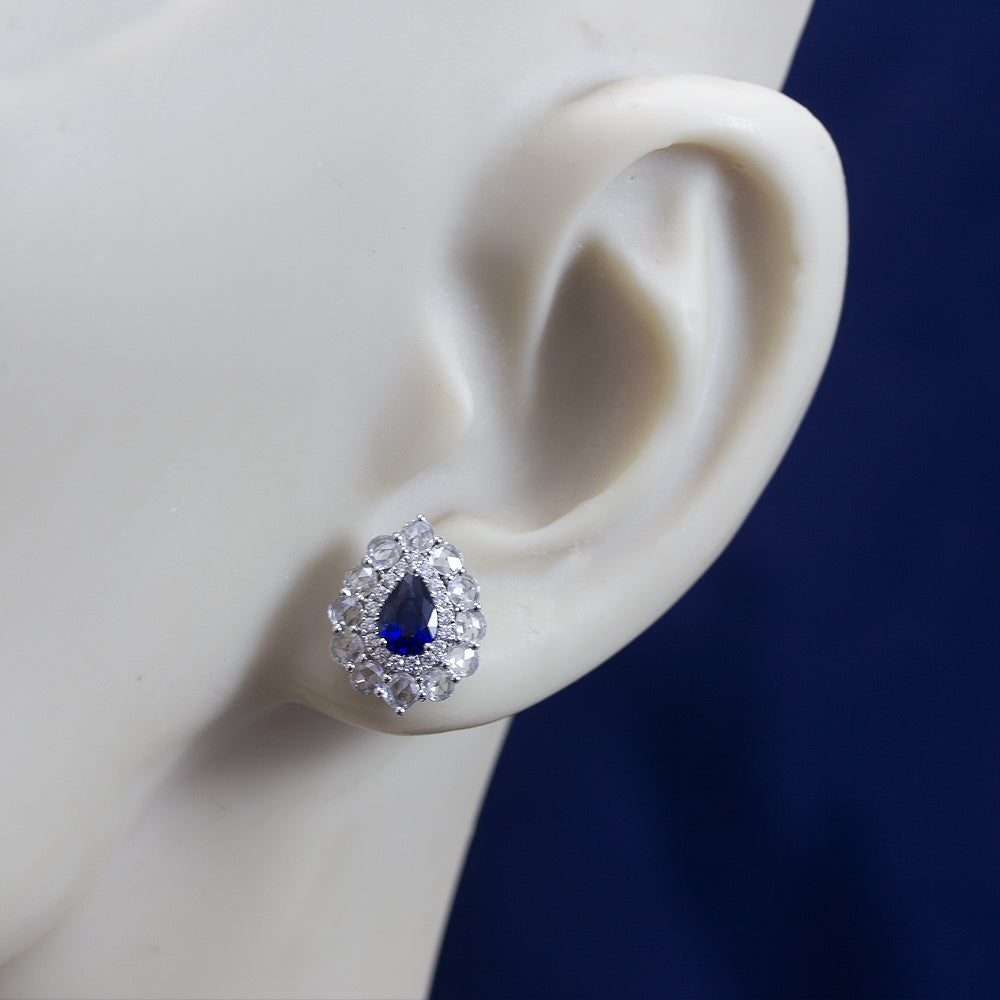 18ct White Gold Sapphire and Rose Cut Diamond Tear Drop Stud Earrings