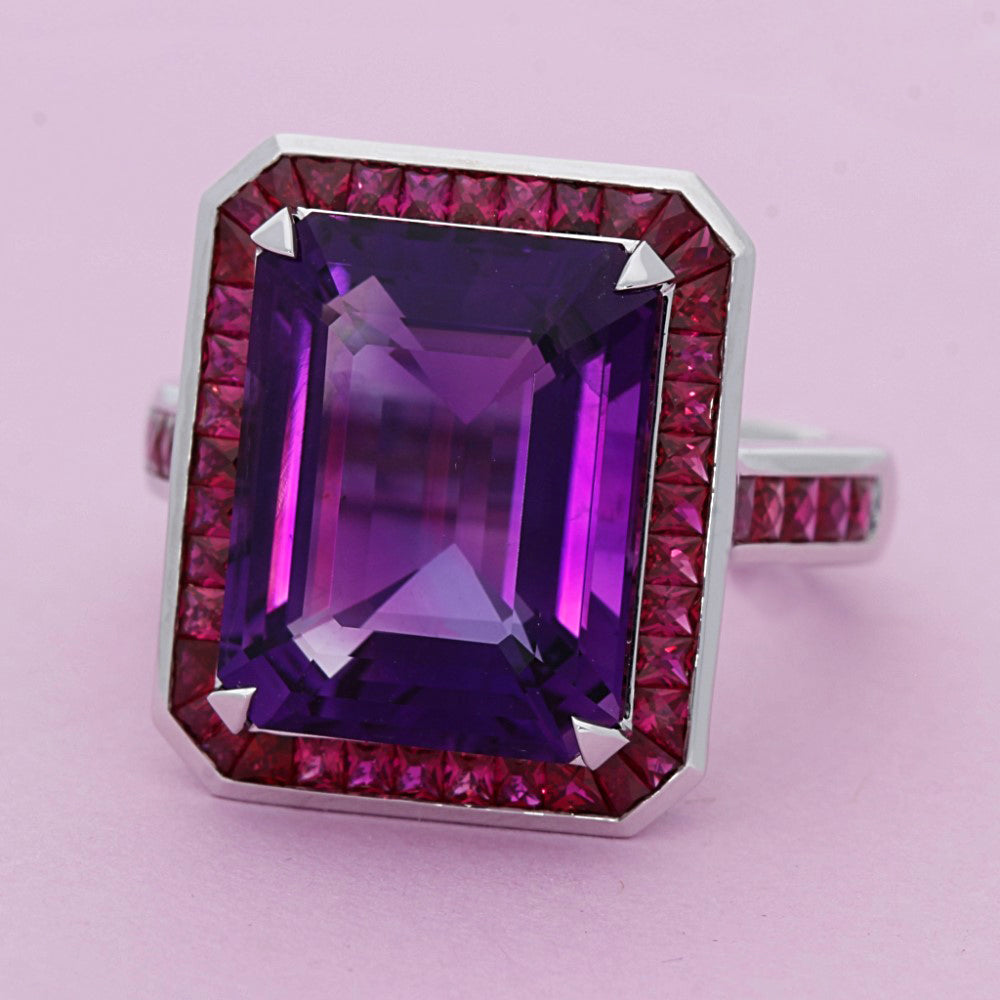 Ungar 18ct White Gold Ruby & Amethyst Cocktail Ring
