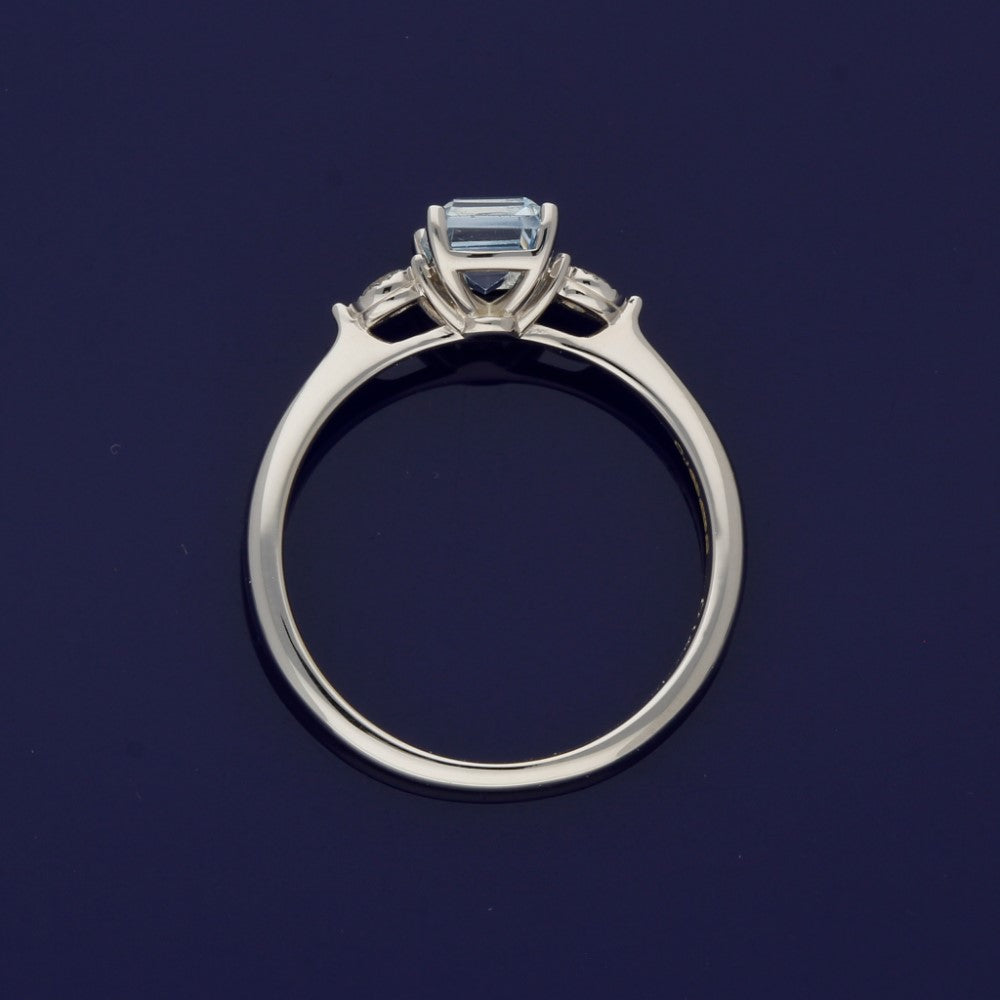 9ct White Gold Blue Topaz & Diamond Trilogy Ring