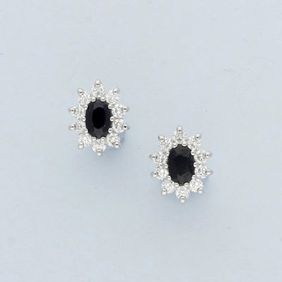 9ct White Gold Sapphire & Diamond Oval Cluster Stud Earrings