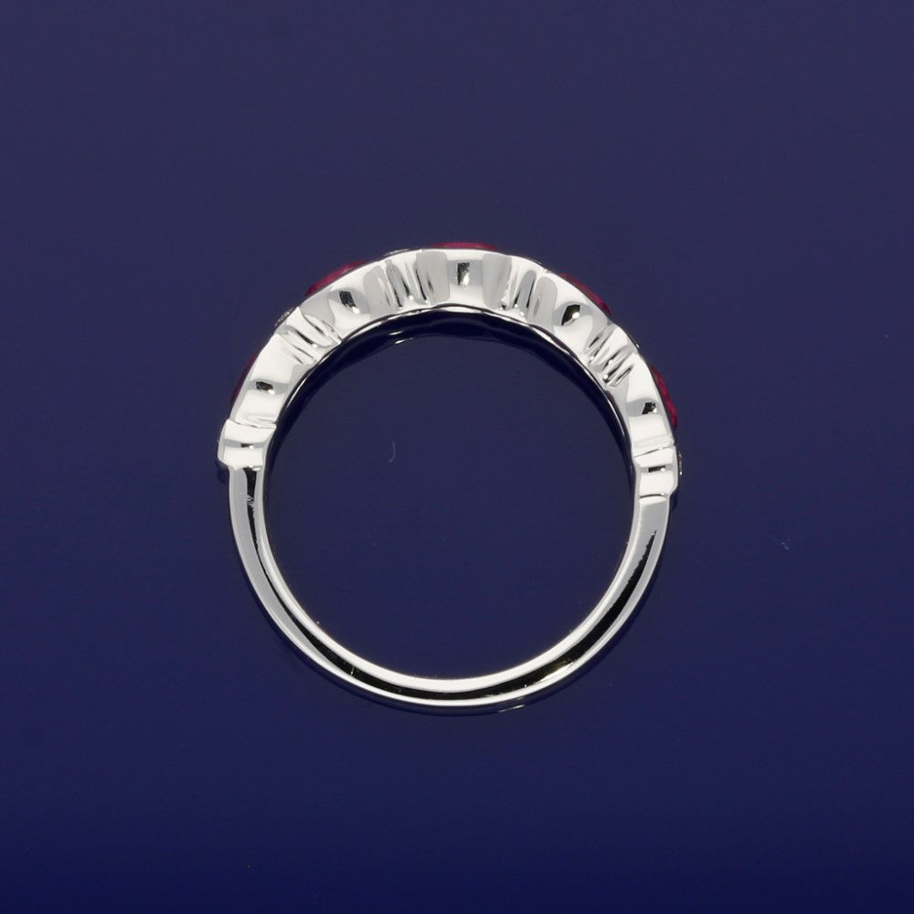 18ct White Gold Oval Ruby & Diamond Rub Over Set Half Eternity Ring
