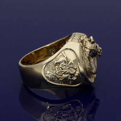 9ct Gold Solid Large Horse / Horseshoe Ring
