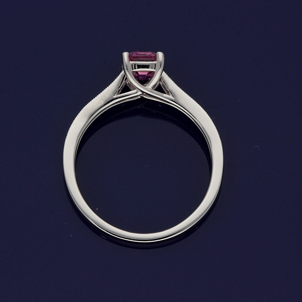 18ct White Gold Pink Sapphire Ring with Diamond Set Shoulders