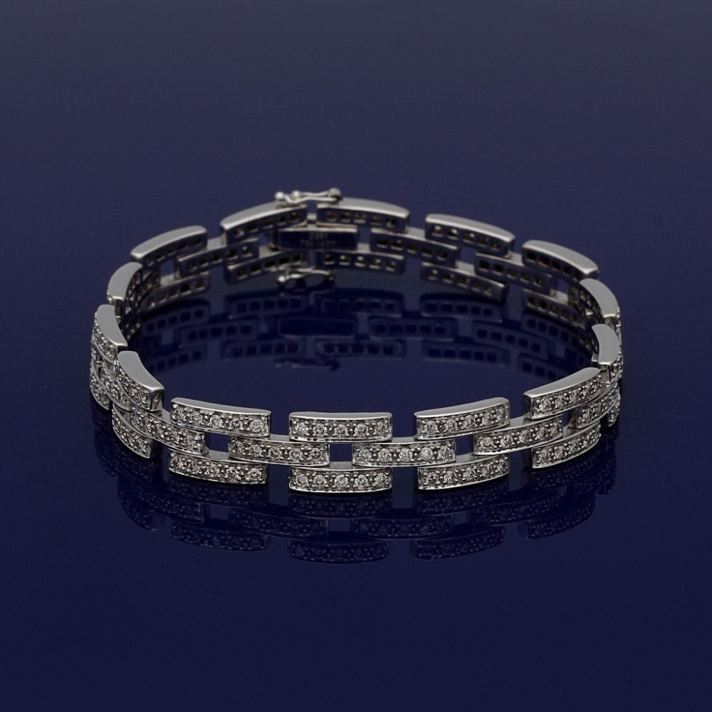 Pre-owned 18ct White Gold Brick Link 2.61ct Pave Diamond Bracelet