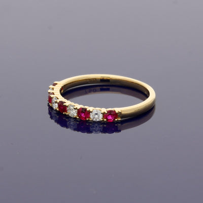 18ct Yellow Gold Ruby & Diamond Half Eternity Ring