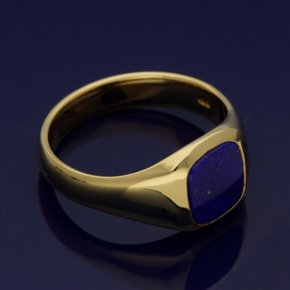 18ct Yellow Gold Lapis Lazuli Cushion Signet Ring