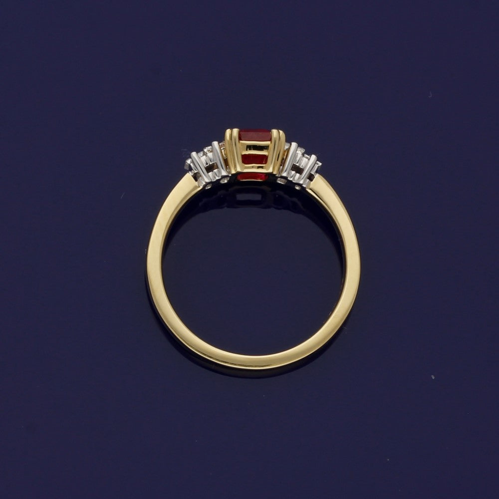18ct Yellow Gold Ruby & Baguette Diamond Ring