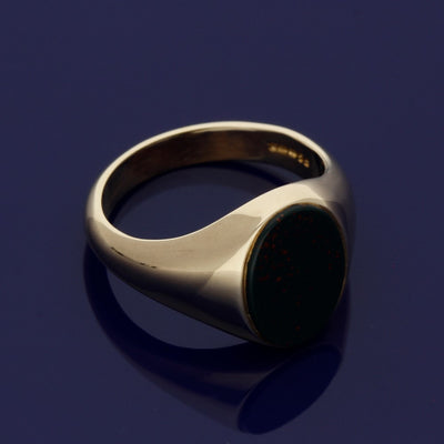 9ct Yellow Gold Bloodstone Oval Signet Ring