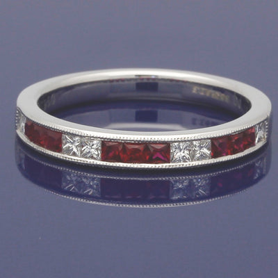 Platinum Ruby & Princess Cut Diamond Half Eternity Ring