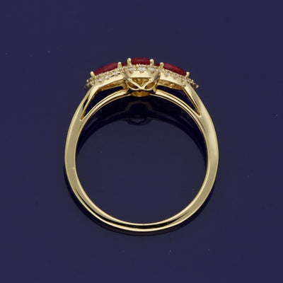 18ct Yellow Gold Ruby & Diamond Trilogy Cluster Ring