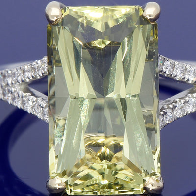 18ct White Gold Yellow Beryl & Diamond Ring