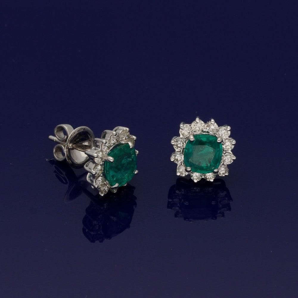 14ct White Gold Emerald Diamond Cluster Earrings – GoldArts