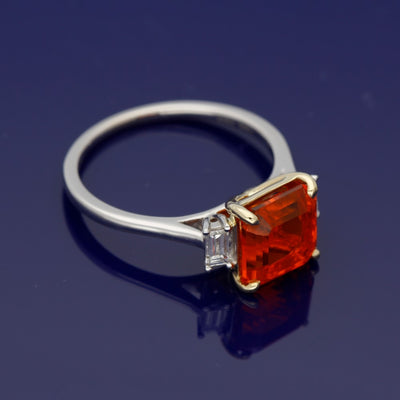 18ct White Gold Fire Opal & Diamond Trilogy Ring