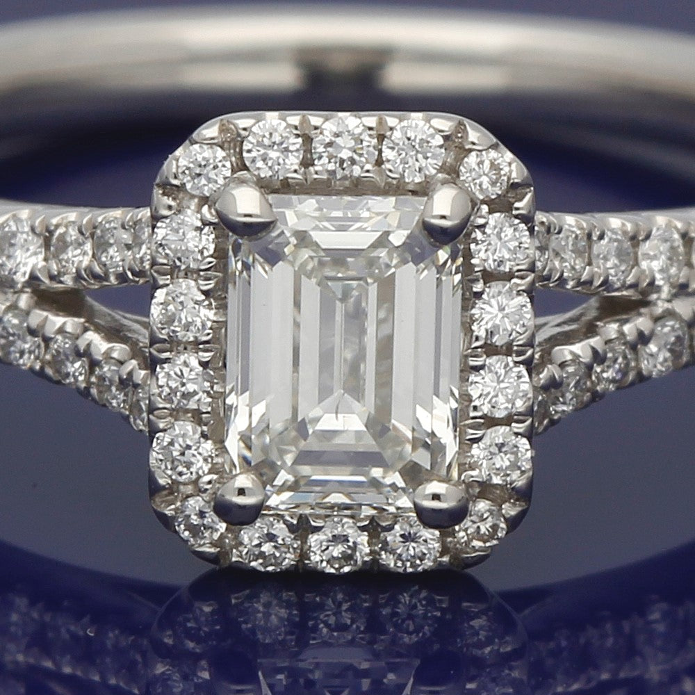 Platinum Certificated Emerald Cut Diamond Halo Ring
