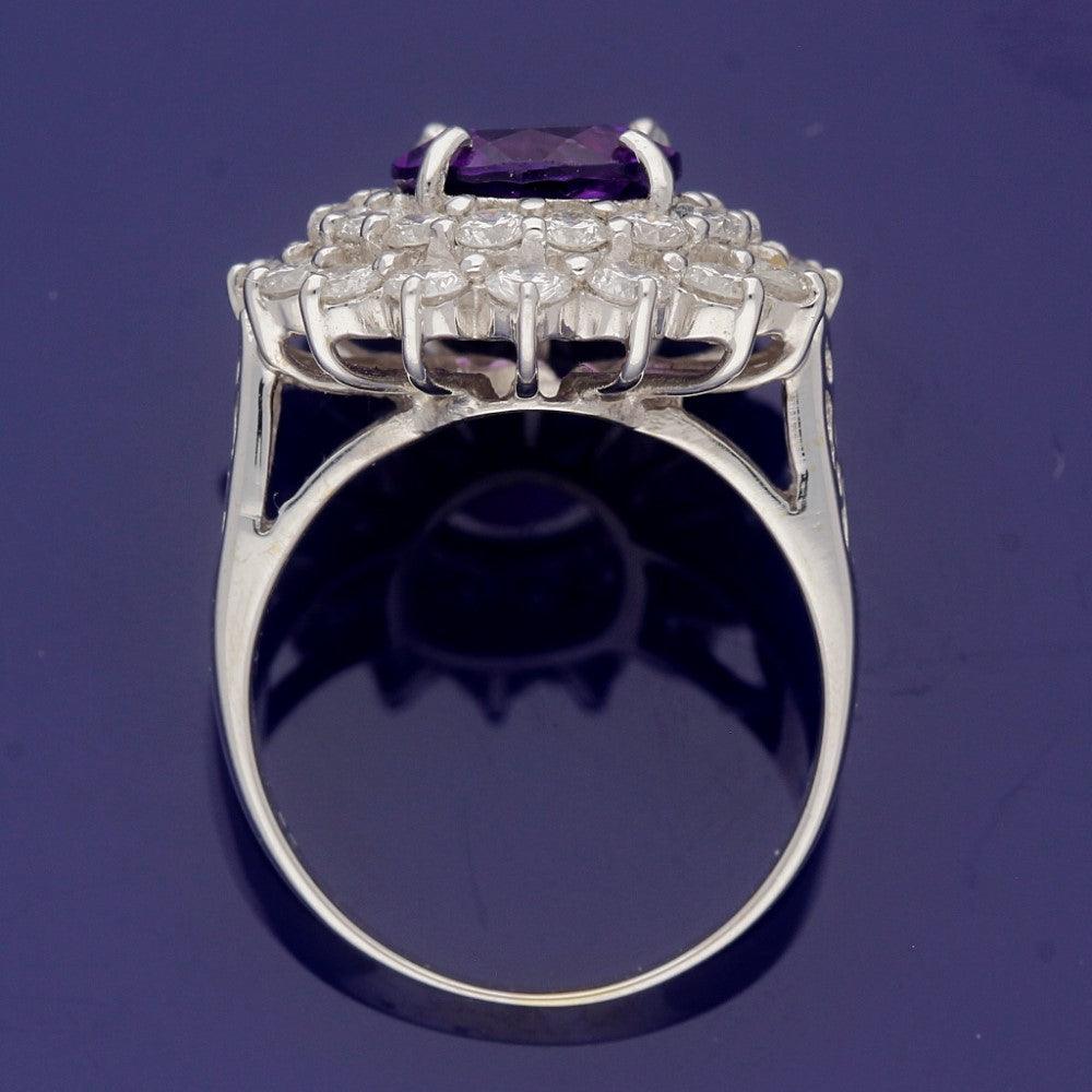 18ct White Gold Amethyst and Diamond Large Cluster Ring - GoldArts