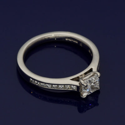 Platinum Certificated Princess Cut Diamond Engagement Ring with Diamond Shoulders