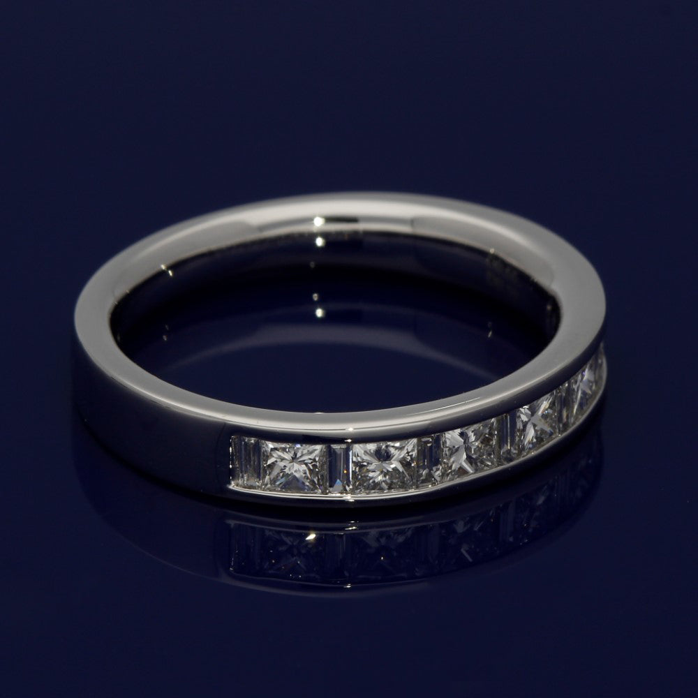 Platinum Princess & Baguette Cut Diamond Half Eternity Ring