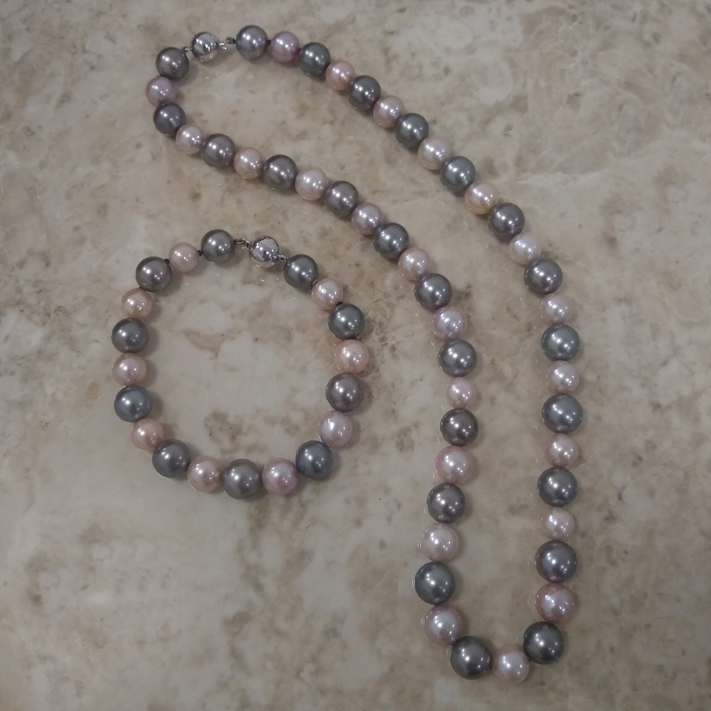 10mm Grey Tahitian Pearls Pink Freshwater Pearl Necklace