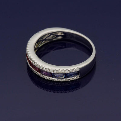 18ct White Gold Rainbow Sapphire and Diamond Half Eternity Ring - GoldArts