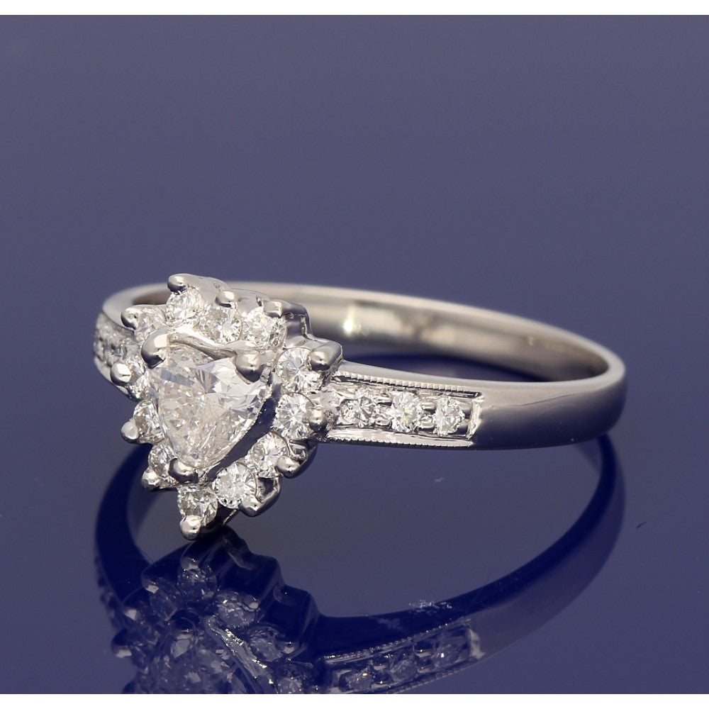 Platinum Heart Shape Diamond Halo Ring