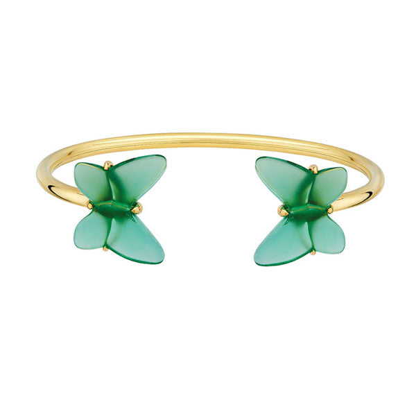 Lalique Butterfly Papillon Flexible Bracelet Bangle, Green Crystal & 18k Gold Plate