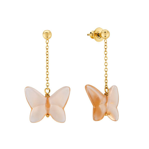 Lalique Butterfly Papillon Earrings, Peach Crystal & 18k Gold Plated 10753900