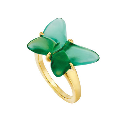 Lalique Butterfly Papillon Ring, Green Crystal 18ct Yellow Gold Plate