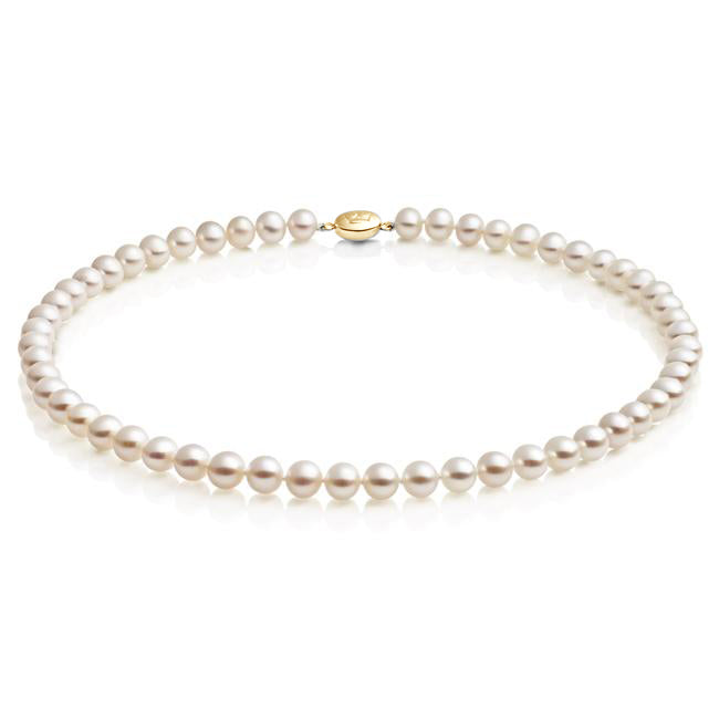 Jersey Pearl 7mm Crown White Freshwater Pearl Necklace 16" - Gold Clasp